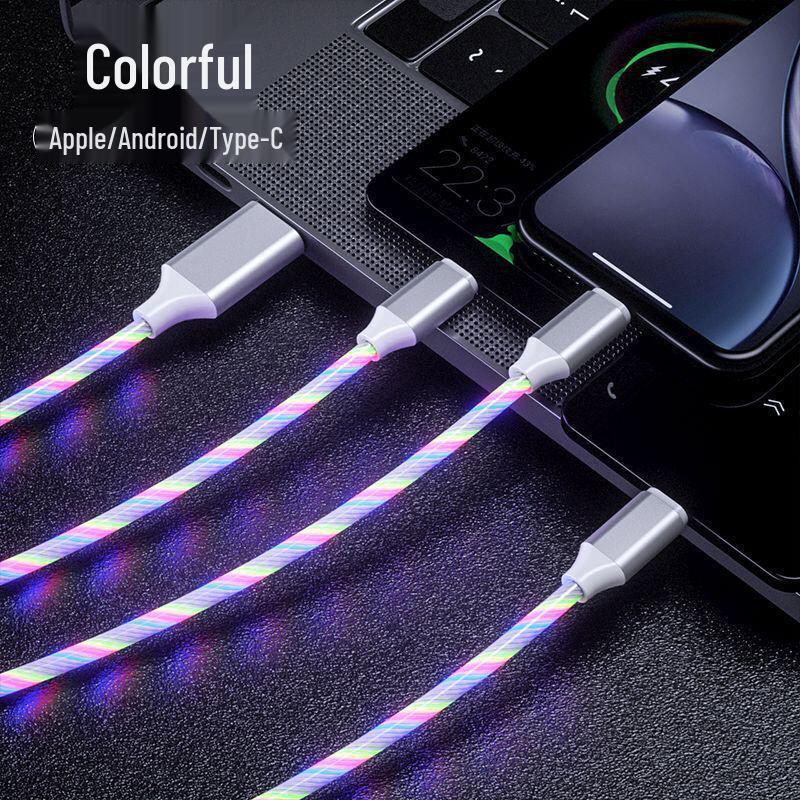 Colorful Luminous Fast Charging Cable with Marquee Light for Apple, Android, and Type-C Devices