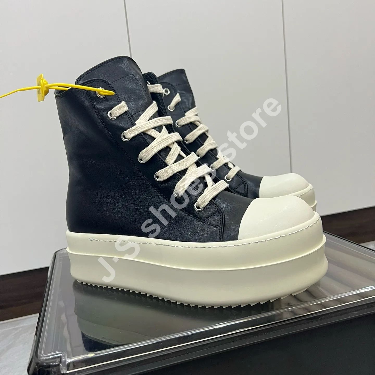 

R-o Luxury Men Shoe Black Leather High Top Shoes Women Sneaker Casual Boot Zip 6cm Thick Sole Sneakers Pantshoes Ankle Boots 34 білий