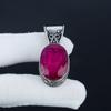 Beautiful Kashmir Ruby Gemstone Silver Pendant in 925 Sterling Silver - Handmade Oval Design, Everyday Wear Jewelry Party Wear Gift
