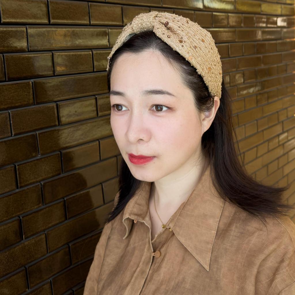 MISSYI Wide Headband with Pearl and Sequin Retro Simple Hair Accessory Women's Embellishments, Elegant, Comfortable, Bohemian, Style, (Apricot)