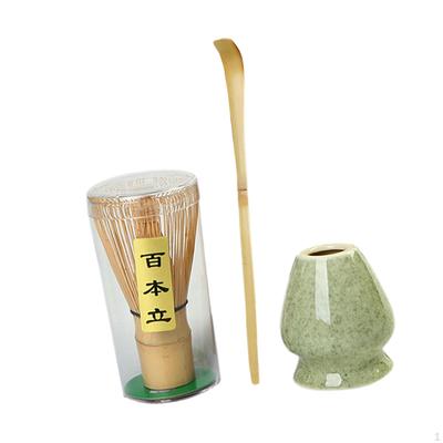 Bamboo Whisk Set for Matcha Preparation with Ceramic Holder