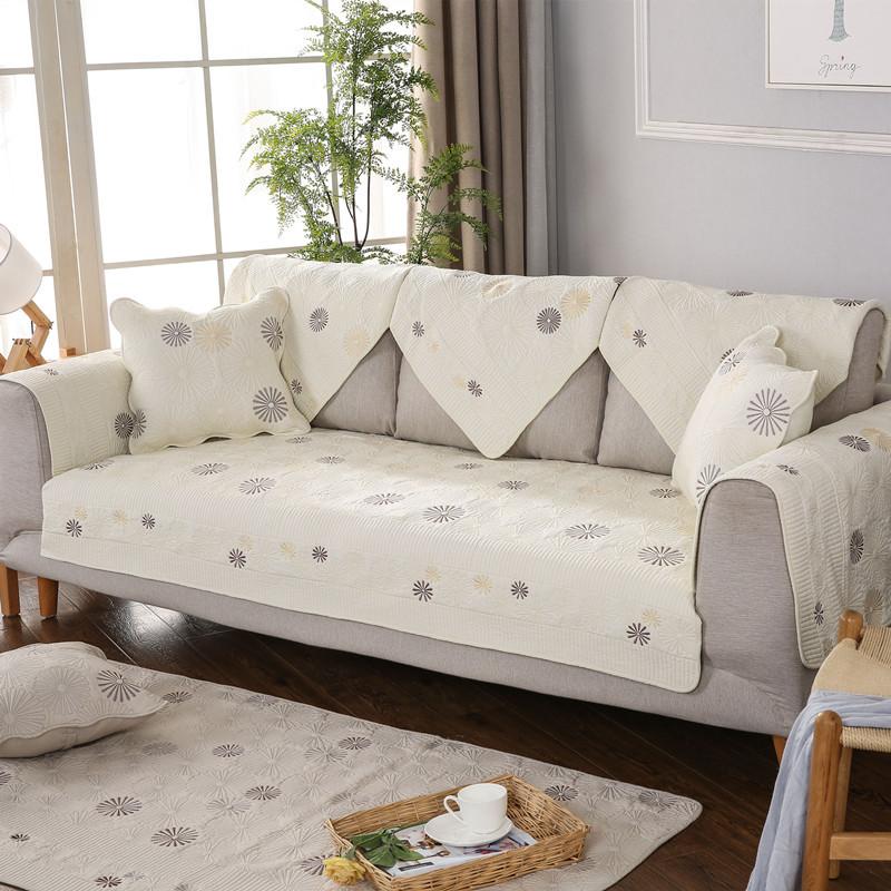 Fabric Double-Sided Quilting Embroidered Sofa Cushion  Direct Sales, Cotton Cloth Washed Sofa Towel Cover Universal In All Seasons