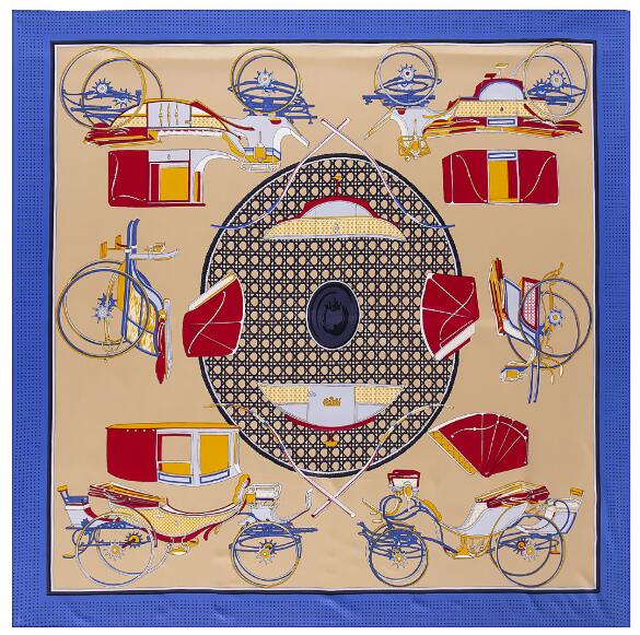 Luxury Brand Twill Silk Scarf Pumpkin Court Carriage Square Scarf New Design Print Kerchief Women Neck Shawl Wraps 130cm