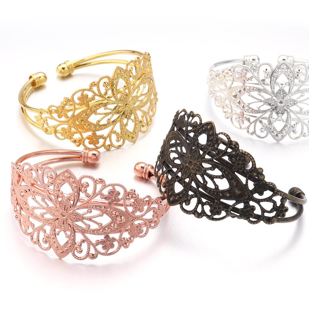High Quality Copper Bangle Exquisite Flower Filigree Hollow Opening Bracelets For DIY Jewelry Making Bracelet Gifts Accessories