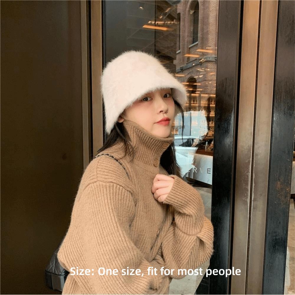 Thicken Plush Fluffy Fisherman Cap Imitation Rabbit Fur Basin Caps Fashion Bucket Hat
