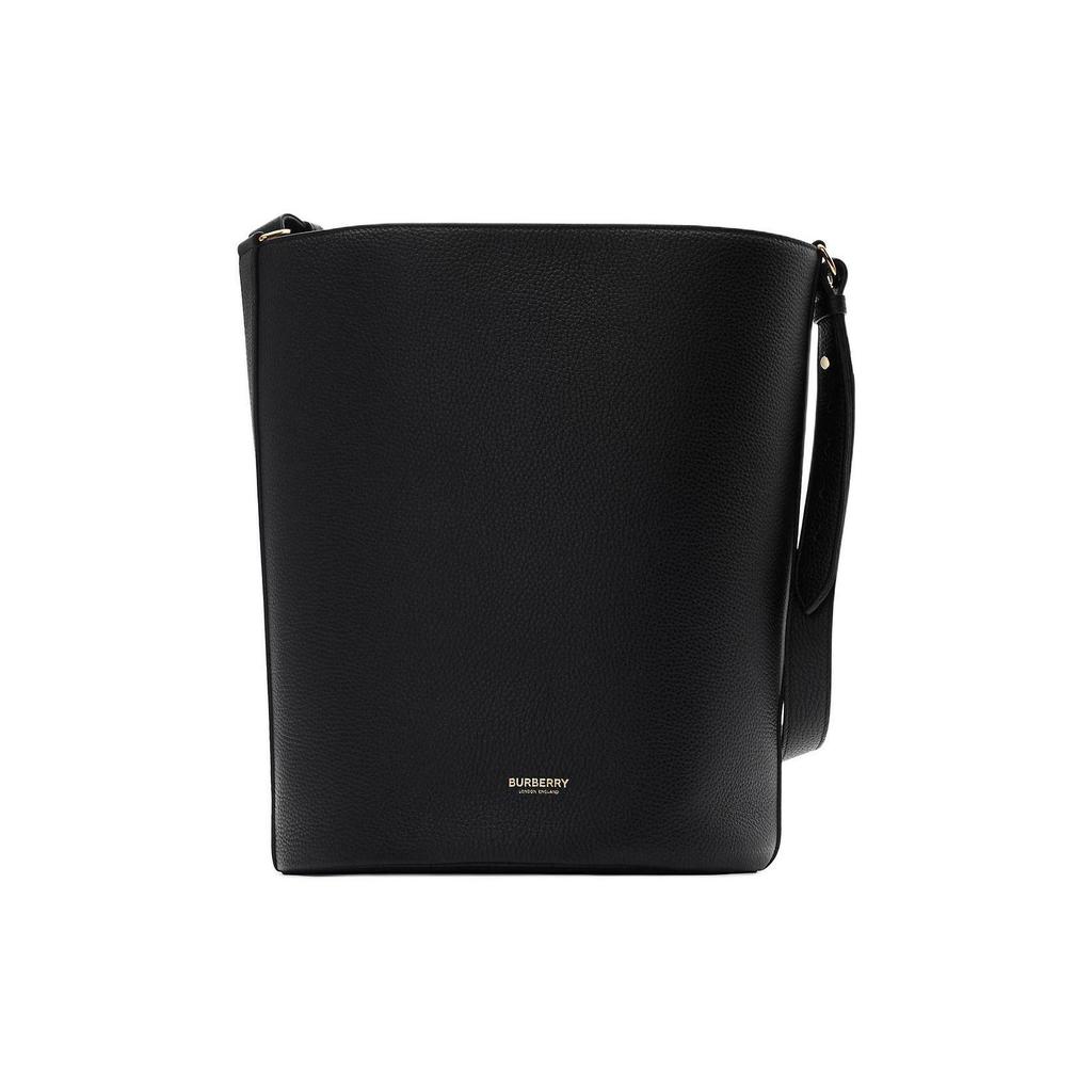 Burberry Logo Embossed Detachable Adjustable Shoulder Strap Magnetic Closure Pebbled Calfskin Bucket Bag Women Handbags Black 80840361