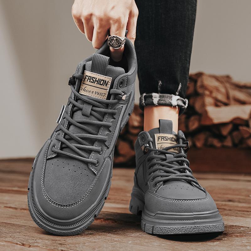 Autumn men's fashion platform shoes student mid-top lace-up sports casual shoes retro British style wear-resistant Martin shoes
