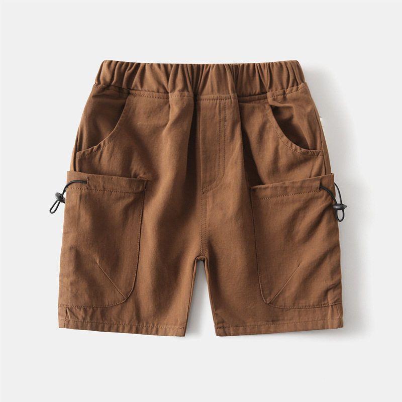 Boys' Pure Color Fifth Pants Children's Clothing Summer Kids Bermuda Shorts Baby Boys' Large Pocket Low Waist Washed Shorts