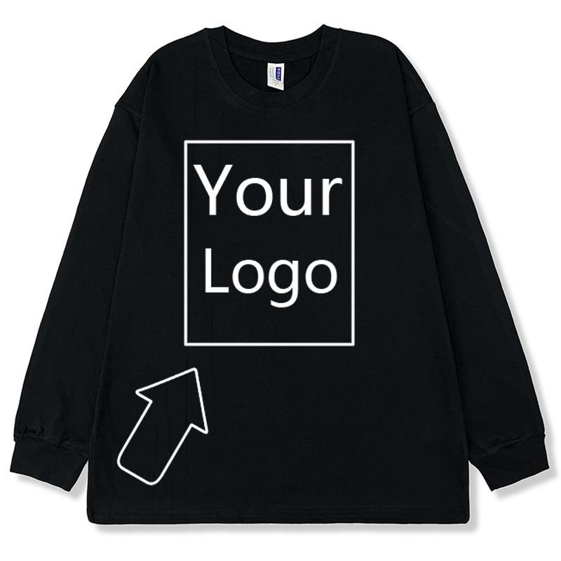Solid Color Casual Round Neck Thick Fabric Long T-shirt High Quality Oversized Design Logo Pattern Long Sleeves S