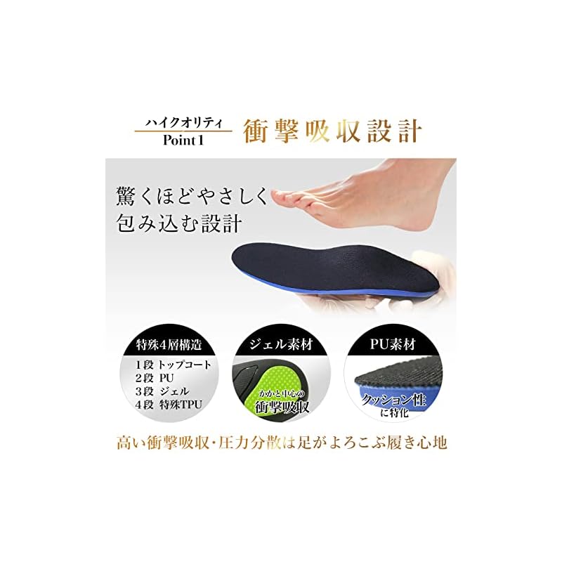 Rela Kino Insoles [Supervised by a Physical Therapist] Shock Absorption Arch Support Foot Arch Insole for Men and Women (M: 26-27, High Quality)