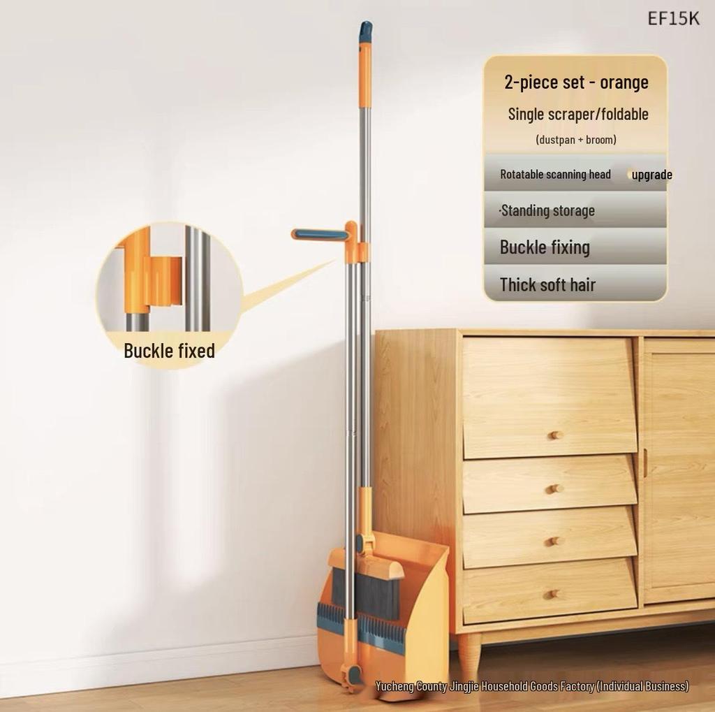 Folding Broom & Dustpan Set - Large, Thick, Non-Stick Hair Sweeper for Bathroom Cleaning