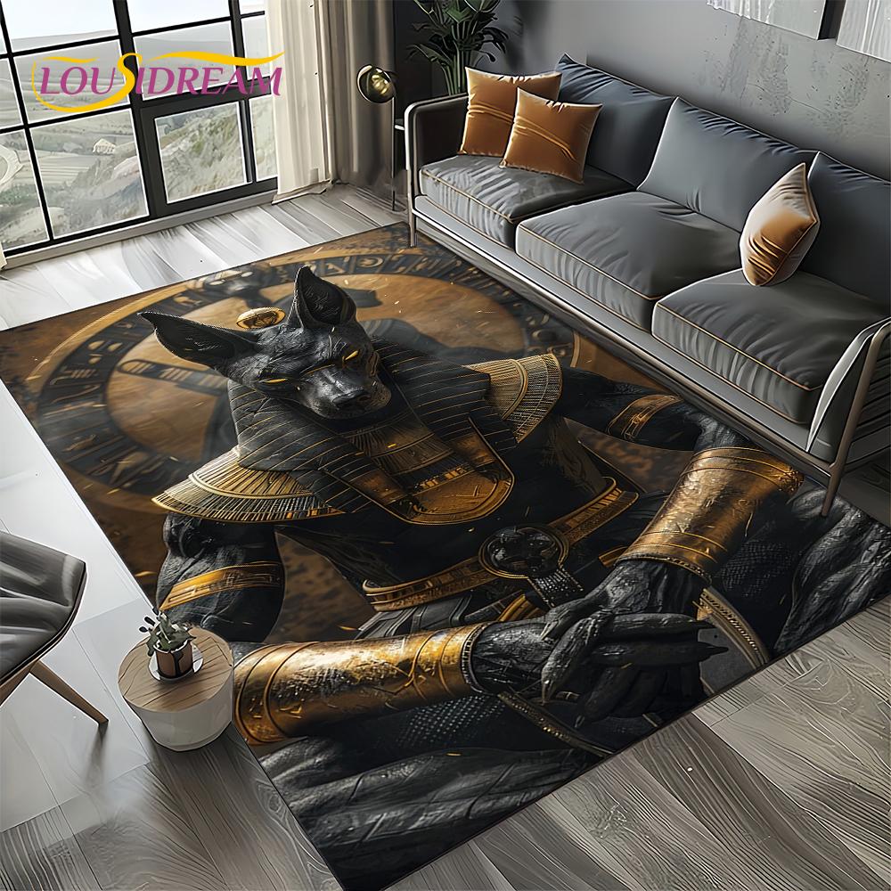 Ancient Egypt Death Anubis Pharaoh Horus Mythology Carpet Rug for Living Room Bedroom Home Sofa,Area Rug Non-slip Floor Mat