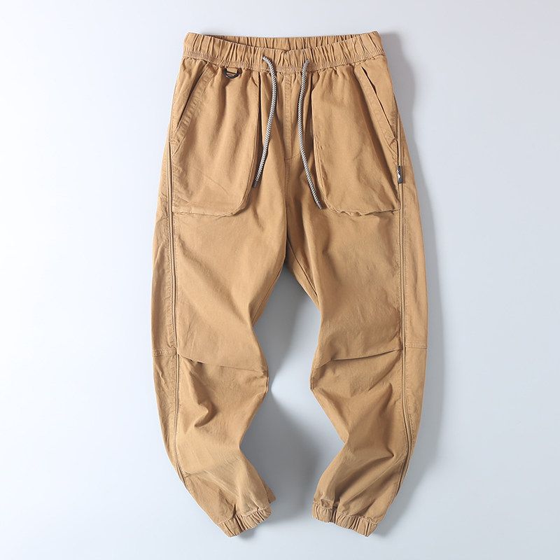 Japanese-Style Retro Heavy Weight Washed Cotton Large Pocket Overalls Spring & Fall Men Fashion Brands Micro Elastic Loose Casual Harem Pants