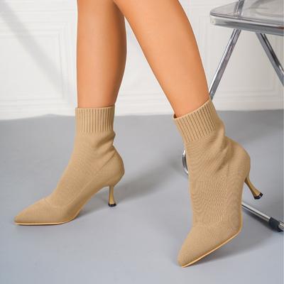 High Heel Stiletto Ankle Boots for Women - Comfy Breathable Slip-On Shoes with Fabric Upper, Rubber Sole, and Pointed Toe Shoes