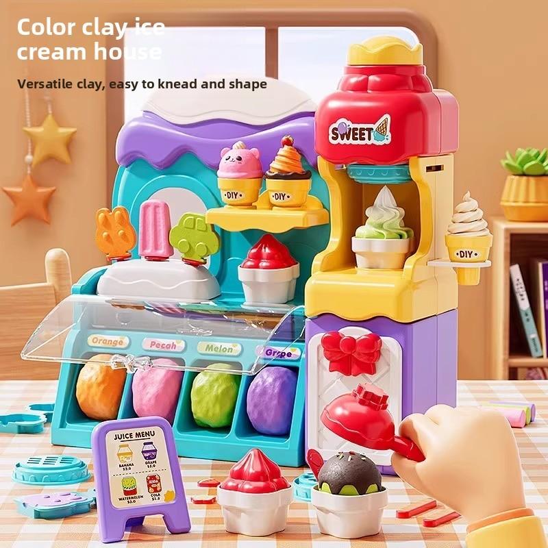 Children Play Ice Cream Maker Toy With Colorful Clay For Creative Fun And Parent Child Interaction