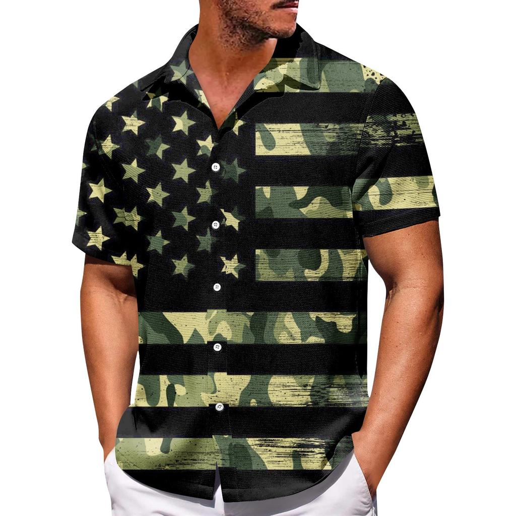 Men's Independence Day Print Button Short Sleeve Shirts Men's Casual Fashion Short Sleeve Shirts