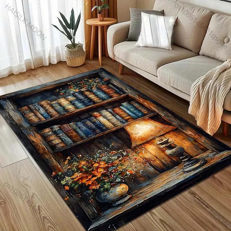 New Arrive! Bookshelf Oil Painting Style Print Carpet for Bedroom Living Room Bedside Sofa Floor Mat Modern Home Decor Area Rugs