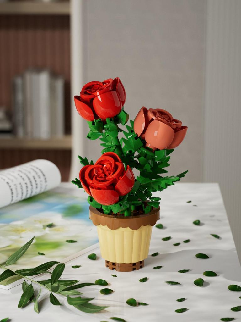 Sunflower & Rose Flower Building Blocks Toy Set for Kids - Assembled & Qixi Gift, Lego Compatible