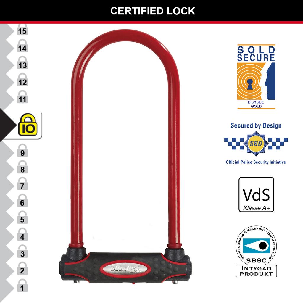 Master Lock Sold Secure Bike D Lock, Key, 280 x 110 mm