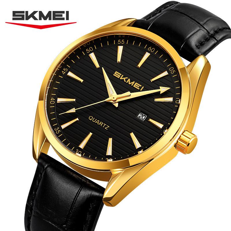 Mens Business Wristwatch With Leather Band And Waterproof Quartz Movement For Professional Adults