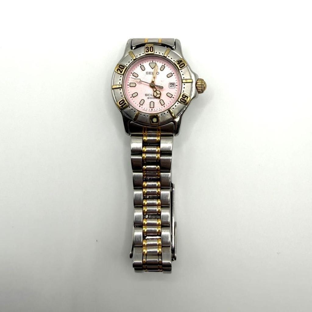 Slightly flawed SEIKO Date SCUBA Diver 200m Scuba Gold and Pink Watch Ladies' Watch, Seiko, Dial, Two-Tone Diver's
