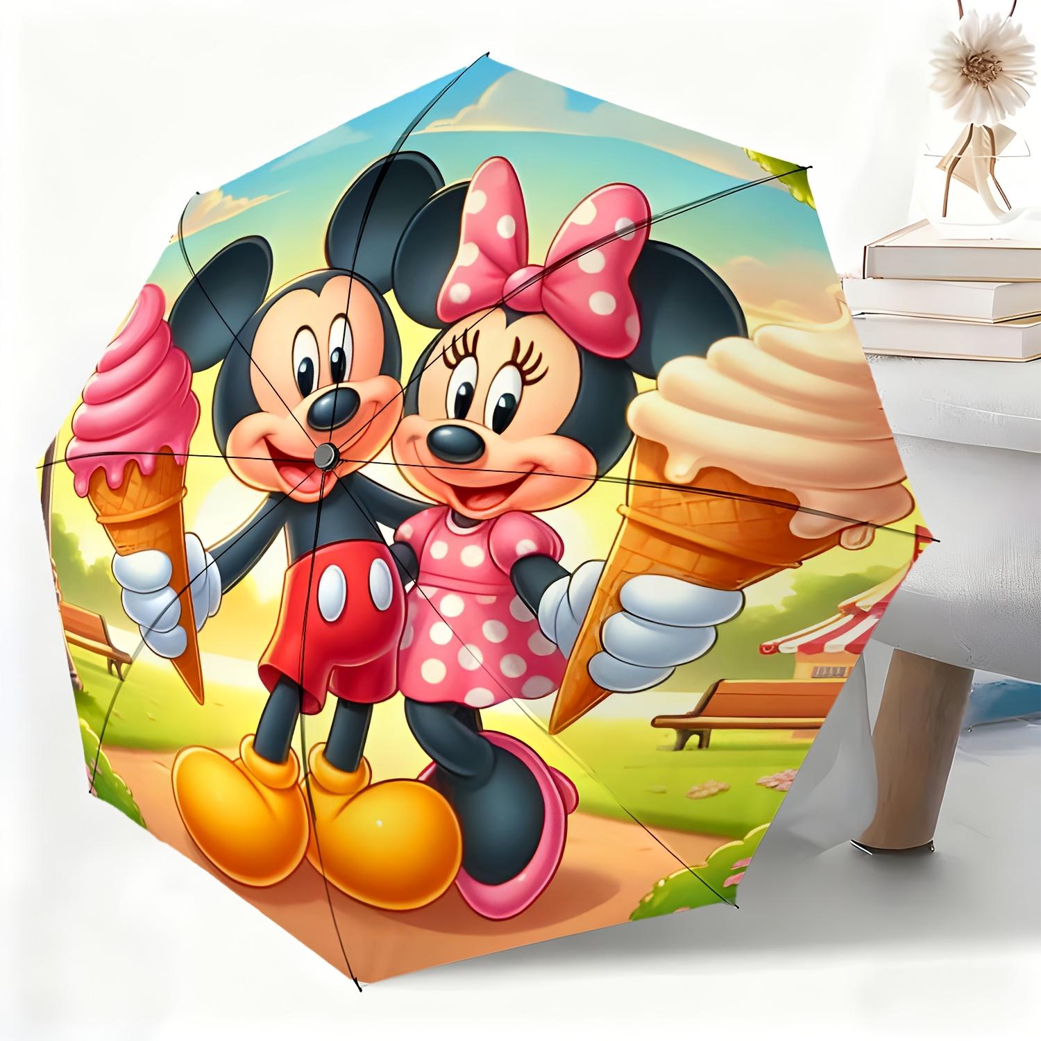 

1pc Disney Mickey and Minnie Cartoon Design Automatic Umbrella, All-Weather Folding Umbrella for All Occasions, Portable Compa (as the picture,Iron&8K)