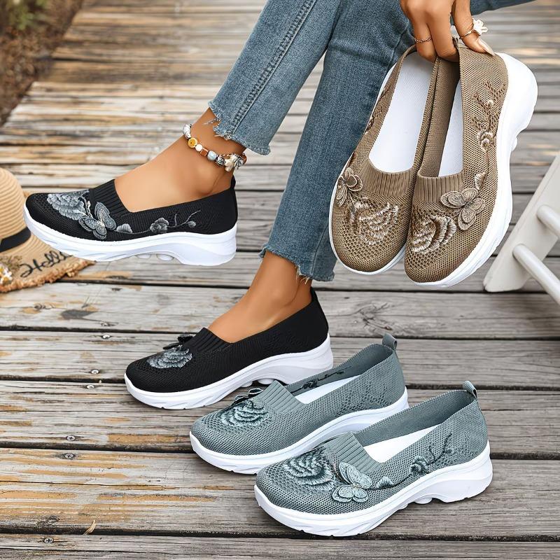 Shoes women's shoes new TEMU large size single shoes embroidered fashion casual shoes flying woven breathable lazy shoes wholesale