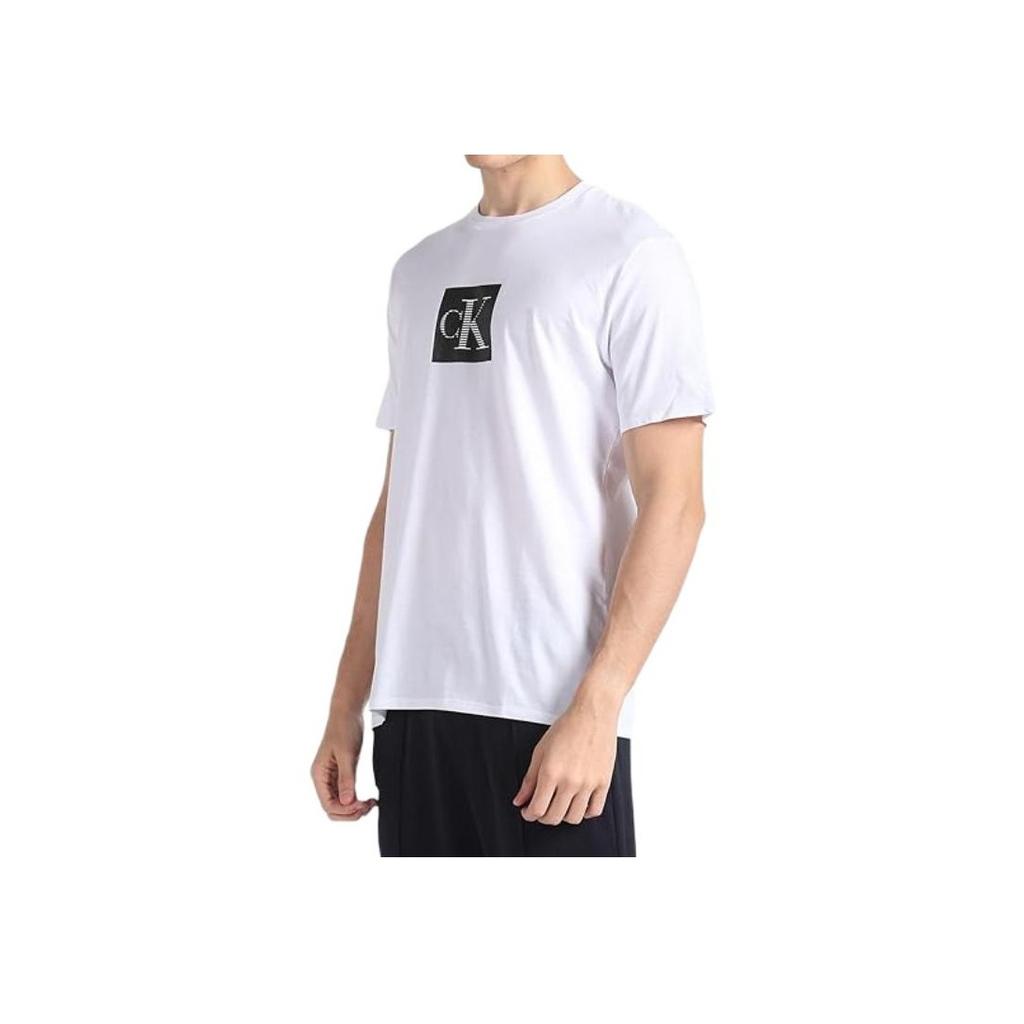 Calvin Klein Color Block Letter Print Crew Neck Short Sleeve T-Shirt Men Tops White 40IC811-540