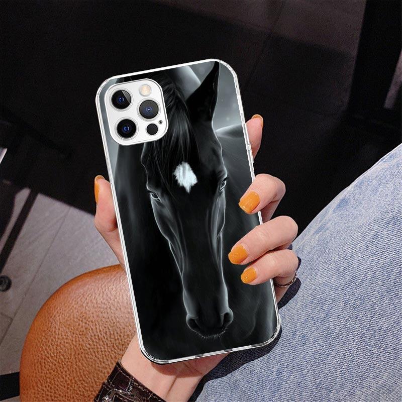 Animal Black Horse Phone Case For iPhone 17 Air 16 Pro Max 16E 15 + 14 Plus 11 12 13 Mini 7 8 SE Gift Print Cover Fundas 16 Pro