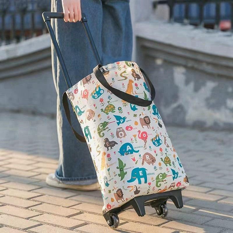 Foldable Oxford Cloth Telescopic Trolley Shopping Bag Household Trolley Shopping Cart with Wheels