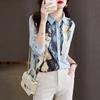 Women's Clothing Long Sleeve Printed Spliced Blouse Spring Autumn Elegant Commute Turn-down Collar Single-breasted Shirt