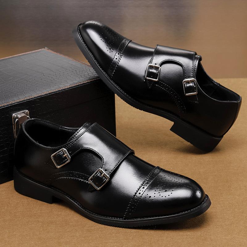 Men's Monk Shoes, High Quality Full Lining Double Buckle Business Formal Leather Shoes Men's Pointed Toe