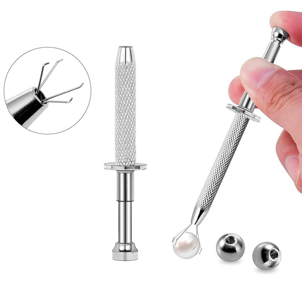 1 Stück Chirurgenstahl Professioneller Push-In-Spritzentyp Quad Prong Kleiner Perlenhalter Greiferkugelfänger Körperpiercing-Werkzeug