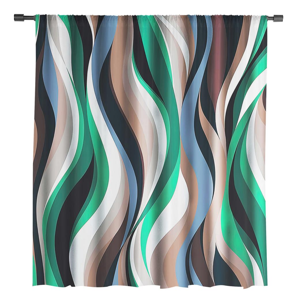Abstract Gradient Line Color Block Green Sheer Curtains for Living Room Decoration Window Curtains Kitchen Tulle Voile Curtains