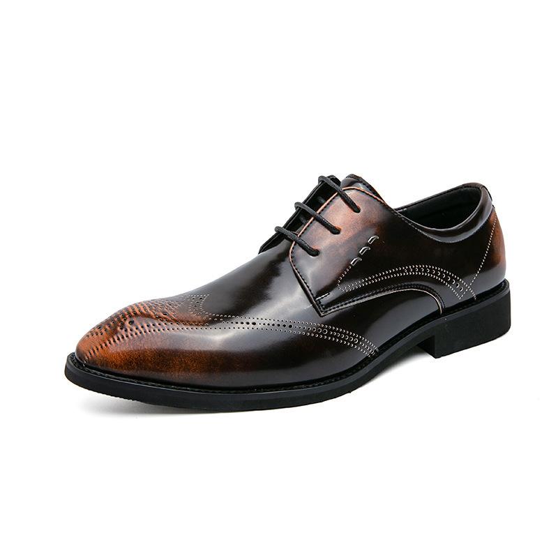Large Size Men's Shoes 48 Polish Color Men's Fashion Dress Pointed Small Leather Shoes Brock Engraved Business Leather Shoes Men
