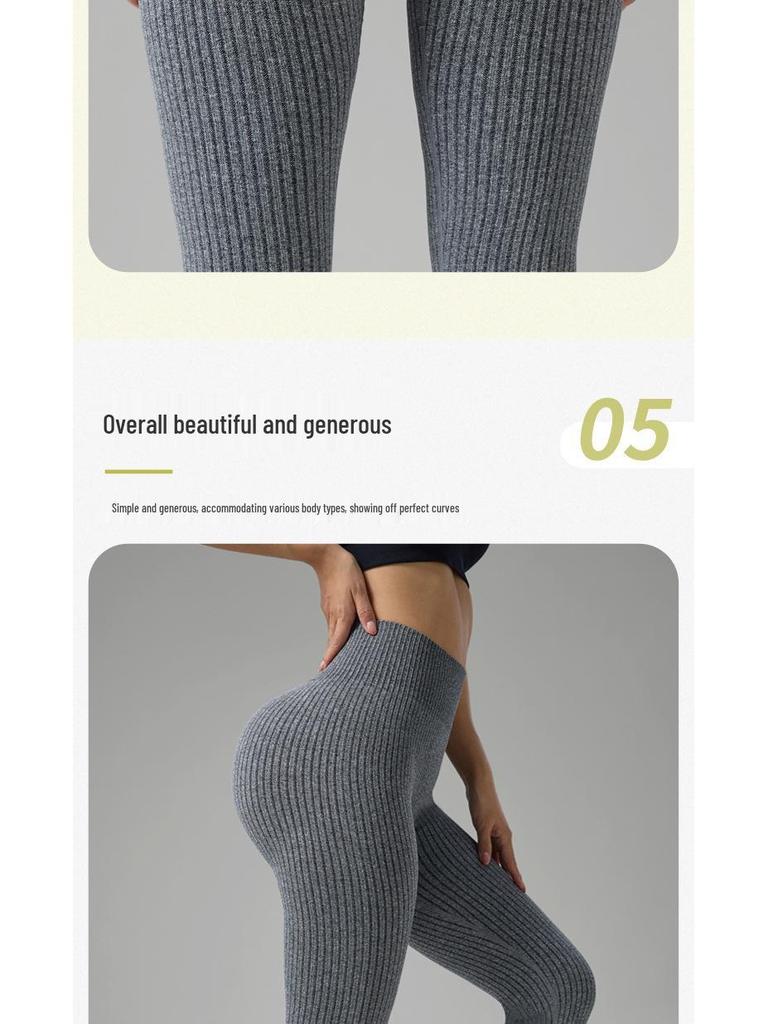 Europeiska & Amerikanska Högmidjade Randiga Yoga Byxor med Magekontroll - Dam Fitness & Löpning Leggings