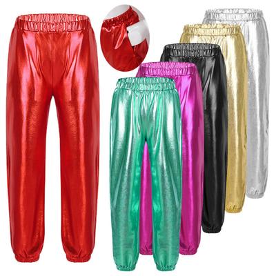 Pantalones de baile sueltos harén metálicos brillantes para niñas, pantalones deportivos modernos de Hip Hop para baile callejero