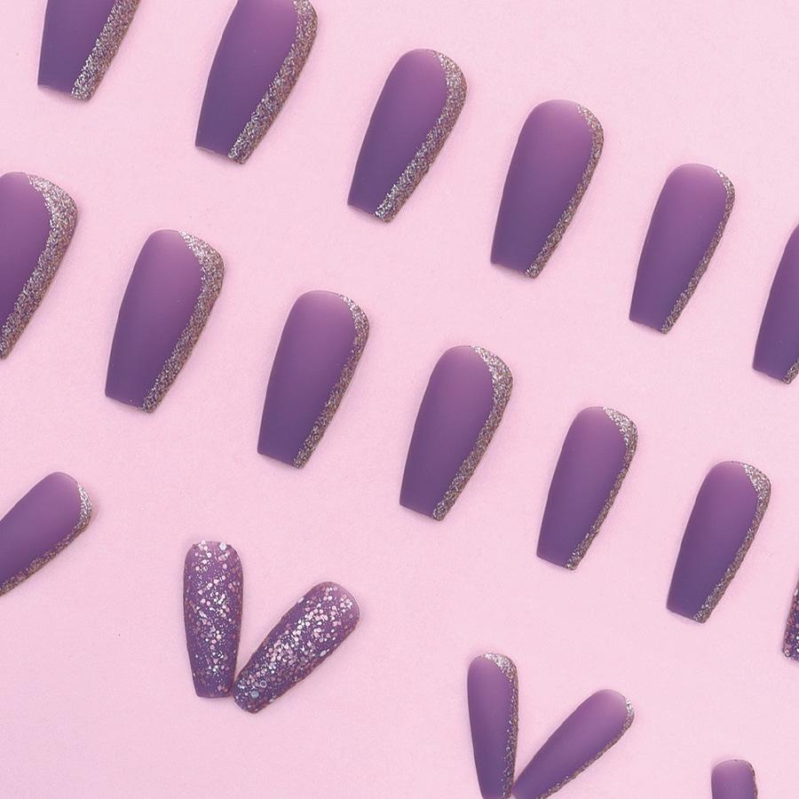 24 Pieces Scrub texture grape purple temperament Muse medium and long nail art piece advanced flash ballet nail wear nail