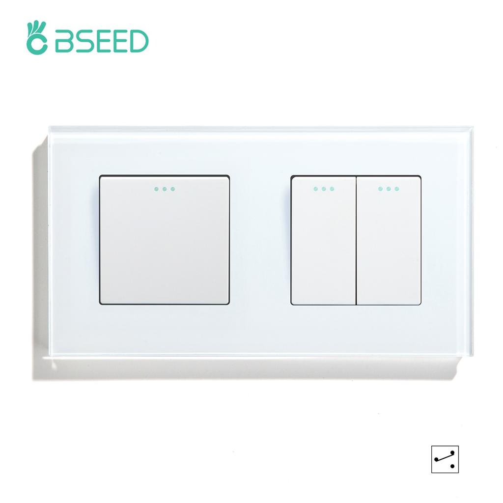 BSEED 1/2/3-fach Wandschalter 2-Wege Treppenlichtschalter Plus Typ-C USB-Steckdose EU-Standard Glaspanel