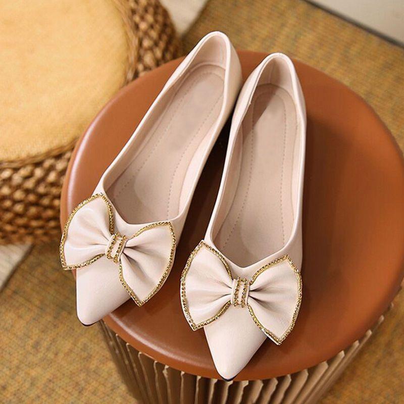 Fashion Pointed Toe Rhinestone Ladies Footwear With Bow Women's Flat Shoes Quick Delivery Wholesale 2025 Trend 39 Social Fashion Shoe