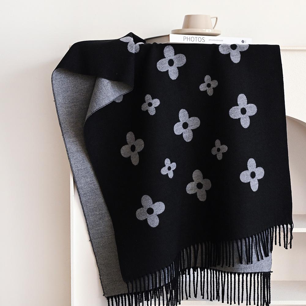 Coffee core-spun yarn acrylic scarf women's new simple jacquard strip imitation cashmere long fringed loose shawl