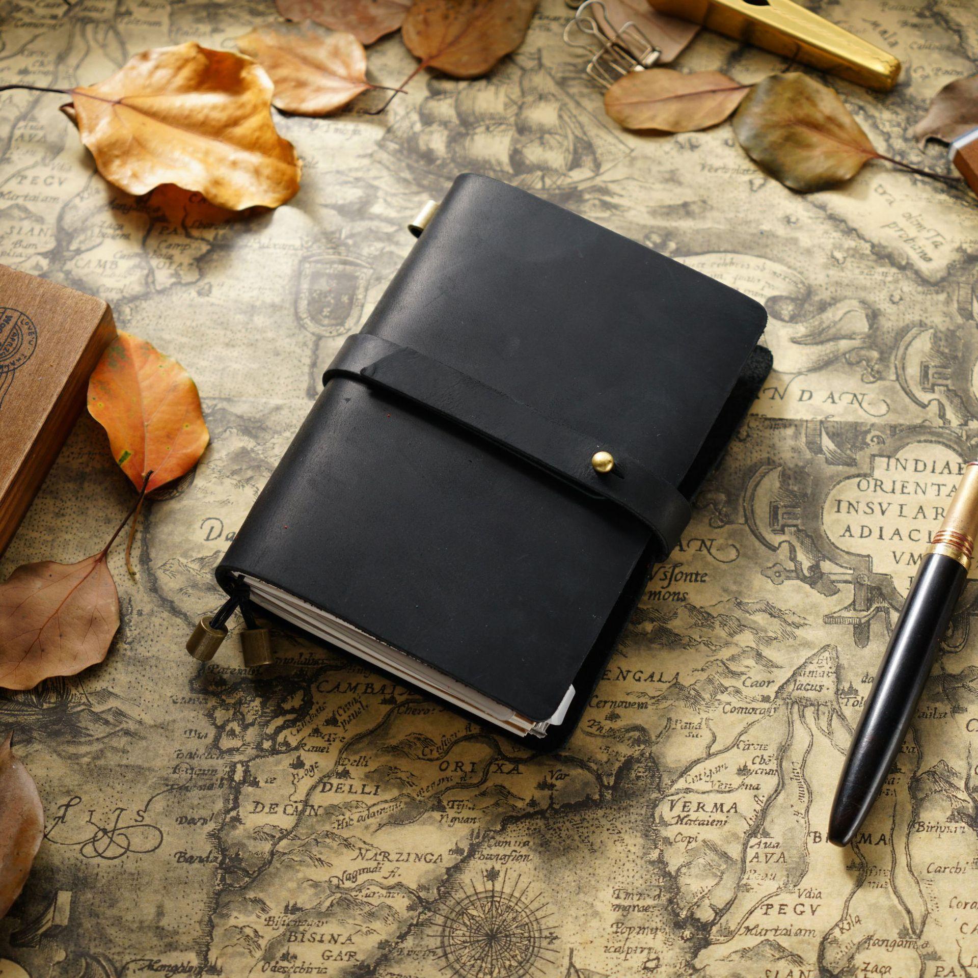2026 Handbook Passport Book Belt Retro Cowhide Notebook Handmade Loose-leaf Book Cowhide Diary travel notebook