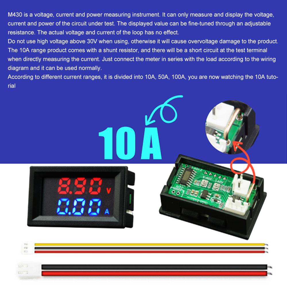 M430 DC 4-30V Voltage Current Meter Power Temperature Meter Digital Amp Voltage Current Meter Tester 10A/50A/100A