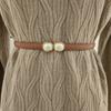 Women Fashionable Leather Belt With Pearl Metal Buckle For Office Weekend Gift