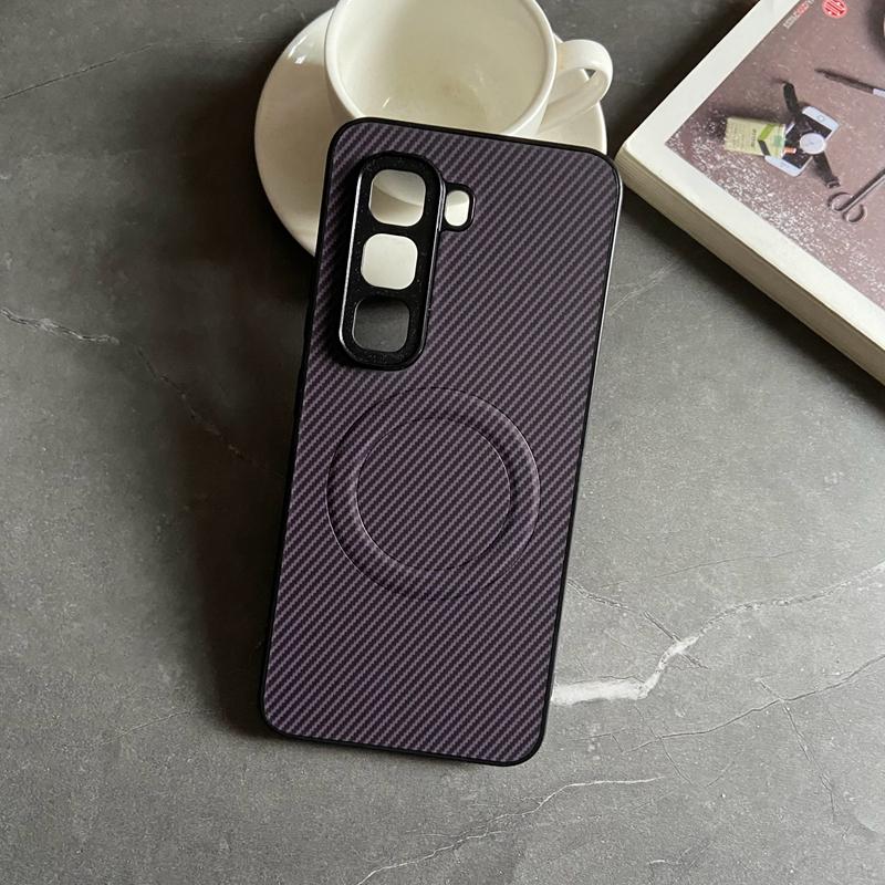 

Магнитный чехол для Infinix Hot 60 Pro 60i 50 Pro 50i Plus 4G 5G Чехол из ПУ кожи с текстурой углеродного волокна Mag-safe Полная защита камеры for Spark 40 Pro фиолетовый