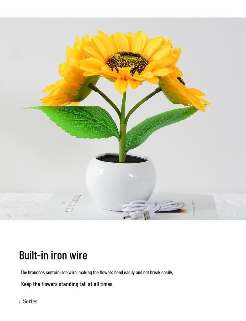 LED Sunflower Bedside Night Light: Indoor Touch-Charging Simulation Bouquet for a Warm Atmosphere