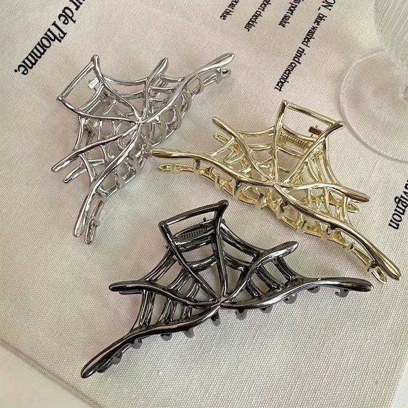 Halloween Autumn New Temperament Spider Web Hair Clip Personality Grab Clip Metal Alloy Creative Big Shark Clip Hair Accessories
