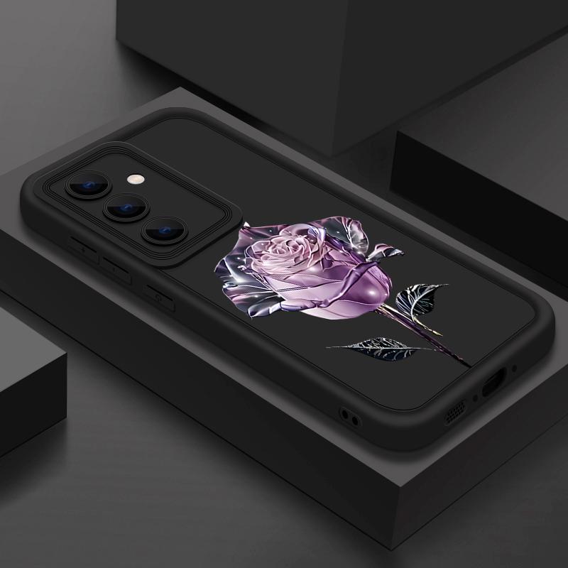 Crystal Rose Floral Print TPU Shockproof Phone Case For Samsung S25 Ultra S24 FE S23 Plus S22 A56 A36 A16 A55 A06 A15 A35 A05 Soft Matte Bumper Cover