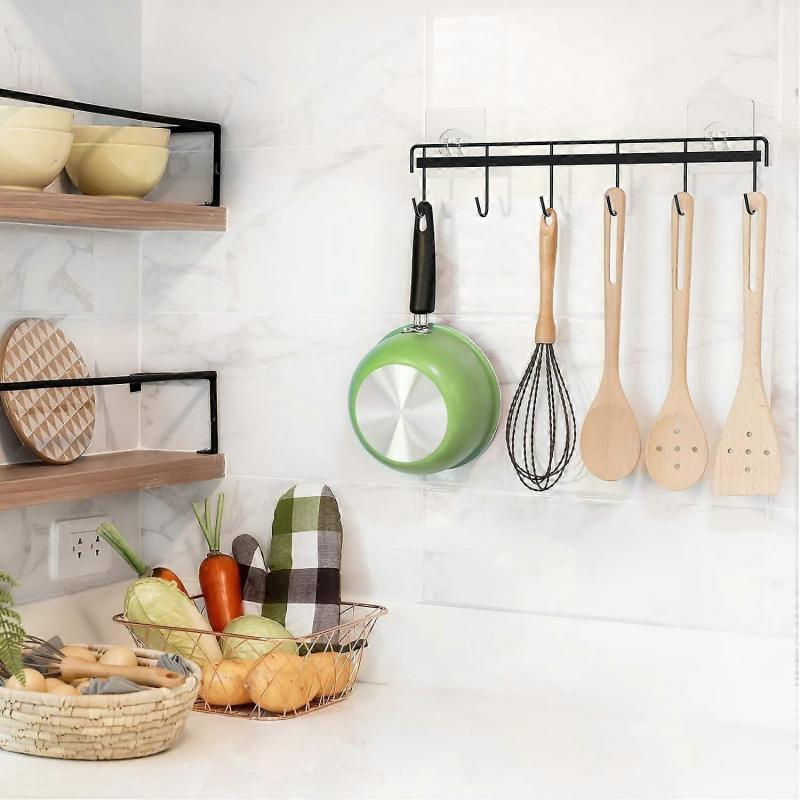 Utensil Hangers with 6 Hooks Space Saving Wall Utensil Holder Kitchen Utensil Hooks No Drilling Wall Mounted Adhesive Wall Hooks