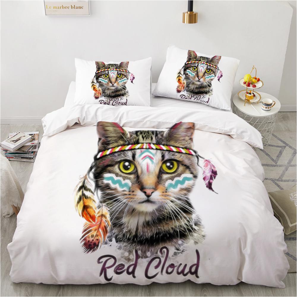 Black Cat Bedding Set Cute Cats Cartoon Duvet Cover Set Double Size Soft Fabric Bed Sets Kids Home Textile Halloween Decor Gift